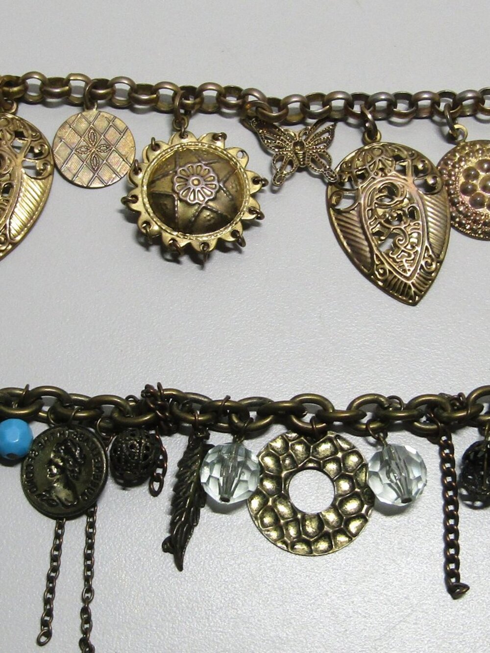 2 charm bracelets retro look mixed materials